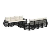 Hothingwell Canapé De Jardin 9 Pièces Noir Polyratan avec Table Verre | Polyratan tressé, acier robuste, pieds réglables, housses lavables, usage extérieur annuel