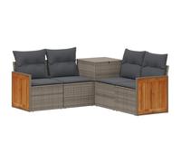 Hothingwell Canapé Extérieur Set 5 Pièces Gris Poly Ratan et Acier | Design modulaire, coffre intégré, coussins polyester 180g, poly rattan imperméable, acier traité