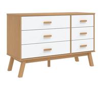 Hothingwell Commode 6 Tiroirs Blanc Et Marron Bois De Pin Massif | Charme scandinave,bois massif de pin,pieds en bois,6 tiroirs,fixation murale fournie,buffet,armoire de couloir