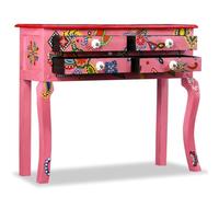 Hothingwell Console Table Mango Wood Hand Painted Pink | 4 Drawers, Retro Style, Durable Solid Wood, Easy Assembly, for Living Room