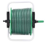 Hothingwell Enrouleur de Tuyau Vert sur Pied avec Jeu de 4 Raccords | Tuyau PVC flexible,acier galvanisé,raccord incliné -torsion,buse réglable,stockage facile,transport léger
