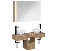 Hothingwell Ensemble Armoire Salle de Bain 4 pc Chene Artisanal Mural | Bois d'ingénierie solide, cabinet miroir LED, cabinet lavabo, rangement serviettes, design mural