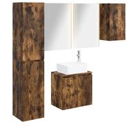 Hothingwell Ensemble Armoire Salle De Bain 5 Pc Chêne Fumé | Miroirs LED,placards,étagères,bois d'ingénierie,résistant à l'humidité,design mural,5 V courant continu