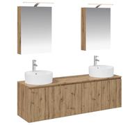Hothingwell Ensemble Armoire Salle De Bain 5 Pièces Chêne Artisanal | Cabinet autoportant et mural, deux miroirs, lumières LED, bois d'ingénierie, rangement optimisé, design rectangulaire