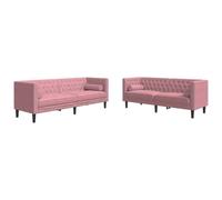 Hothingwell Ensemble Canapé Chesterfield 2pcs Rose Velours avec Traversins | Tissu velours doux,sièges et accoudoirs rembourrés,boutons tuftés,pieds robustes,point central du salon