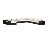 Hothingwell Ensemble Canape Patio 11 Pieces Resine Tissee Noir | Modulaire, Coussin Amovible, Cadre Acier, 2 Tables d'Appoint, Pouf Inclus