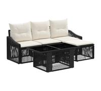 Hothingwell Ensemble Canapés Jardin 5 Pièces Noir et Crème Polyratan | Acier peint, polyéthylène résistant, coussins lavables, table verre ajustable, usage extérieur annuel