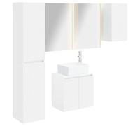Hothingwell Ensemble d'armoire de Salle de Bain 5 pc Blanc | Miroirs LED, bois d'ingénierie, design mural, étagères, placards, alimentation 5 V