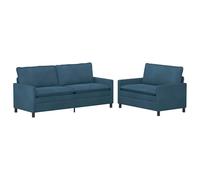 Hothingwell Ensemble de Canapés 2 pc Bleu Velours Cadre Métal | Coussins double couche, housses amovibles, cadre métal, velours lisse, petits appartements, grands espaces