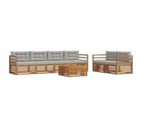 Hothingwell Ensemble de Canapés d'Extérieur 7 pc Bois d'Acacia Gris Clair | Bois d'acacia massif,surface laquée,design modulaire,usage extérieur,entretien au chiffon humide