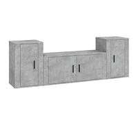 Hothingwell Ensemble de Meubles TV 3 pcs Gris béton Bois d'ingénierie | Design mural, gain de place, rangement DVD et magazines, gris béton, notice de montage incluse