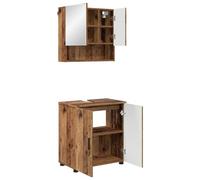 Hothingwell Ensemble Meuble Salle De Bain 2 Pieces Bois Ingenierie Mural | Meuble sous lavabo,cabinet miroir,portes à charnières,poignées en barre,bois d'ingénierie,métal,rangement mural