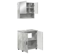 Hothingwell Ensemble Meuble Salle De Bain 2 Pieces Gris Beton | Mural, Bois D'ingenierie Et Metal, Meuble Sous Lavabo Et Cabinet Miroir, Portes A Charnieres