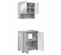 Hothingwell Ensemble Meuble Salle De Bain 2 Pièces Gris Sonoma Mural | Meuble sous lavabo,cabinet miroir,bois d'ingénierie,métal,portes à charnières,poignées en barre,rangement mural