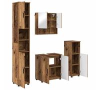 Hothingwell Ensemble Meuble Salle De Bain 4 Pc Bois Ancien Miroir Armoire | Meuble sous-vasque,miroir,armoire haute,armoire basse,design mural,bois d'ingénierie,métal,portes à charnières,poignées en