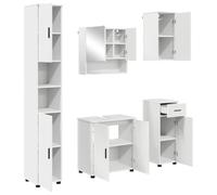Hothingwell Ensemble Meuble Salle De Bain 5 Pieces Blanc | Bois d'ingenierie, Design mural, Portes a charnieres, Poignees en barre, Rangement ouvert et ferme