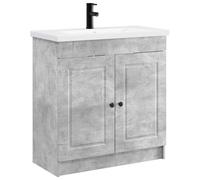 Hothingwell Ensemble Meuble Salle de Bain Gris Béton avec Lavabo | Bois d'ingénierie, Portes à charnières, Étagères intégrées, Robinet inclus, Design moderne