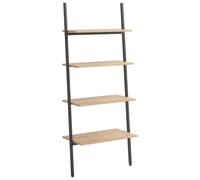 Hothingwell Étagère Inclinée à 4 Niveaux Marron Clair et Noir 64x34x150,5cm | Cadre en acier, fixation murale fournie, manuel de montage inclus, rangement livres plantes