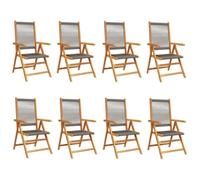 Hothingwell Fauteuils Pliants Inclinables 8 Pièces Bois Massif Acacia Gris | Dossier réglable, accoudoir plat en bois, pliable, usage extérieur, 110 kg par siège