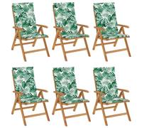 Hothingwell Fauteuils Pliants Inclinables en Bois de Teck, 6 Pièces | Coussin dérapant, sangle élastique, max 110 kg par siège, usage extérieur, entretien avec housse imperméable