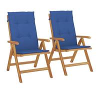 Hothingwell Fauteuils Pliants Inclinables en Bois de Teck Massif, 2 Pièces | Dossier 6 positions, coussin dérapant, assise à lattes, accoudoirs incurvés, max 110 kg par siège