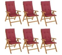 Hothingwell Fauteuils Pliants Inclinables en Bois de Teck Massif, 6 Pièces | Coussins moelleux dérapants, dossier 6 positions, assise à lattes, accoudoirs incurvés, max 110 kg par siège