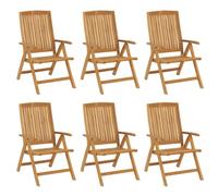 Hothingwell Fauteuils Pliants Inclinables en Bois de Teck Massif, 6 Pièces | Dossier réglable 6 positions, fonction pliable, assise à lattes, accoudoirs incurvés, max 110 kg