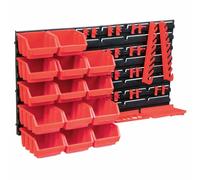 Hothingwell Kit De Bacs De Stockage Et Panneaux Muraux 39 Pcs Rouge Et Noir | Bacs amovibles,boîtes étiquetables,support extensible,vis,clous,écrous,douilles,raccords,atelier,garage,baraque