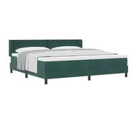 Hothingwell Lit à Ressorts avec Tête de Lit Vert Foncé 200 x 200 cm Velours | Cadre à lattes inclus, pieds en bois noir, matelas semi-ferme, polyester respirant, tête réglable en hauteur