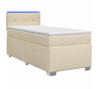 Hothingwell Lit Box Spring avec Matelas et LED Crème 90 x 190 cm Tissu | Tête de lit réglable 78 cm ou 88 cm, cadre bois d'ingénierie, sommiers à lattes inclus, bandes LED USB, matelas ressorts