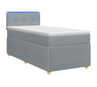 Hothingwell Lit Box Spring avec Matelas et LED Gris Clair 90 x 190 cm | Sommier à lattes inclus, tête de lit réglable 78 ou 88 cm, LED multicolore 5 V, matelas medium