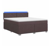 Hothingwell Lit Box Spring avec Matelas et LED Marron Foncé 180 x 200 cm | Tête de lit réglable 78 cm ou 88 cm, sommiers à lattes inclus, bandes LED USB, ressorts ensachés, mousse, cadre en bois