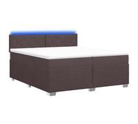 Hothingwell Lit Box Spring avec Matelas et LED Marron Foncé 200 x 200 cm | Tête de lit réglable 78 cm ou 88 cm, sommiers à lattes inclus, bandes LED USB 5 V, ressorts ensachés, mousse, cadre bois