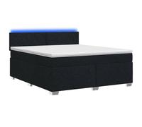 Hothingwell Lit Box Spring avec Matelas et LED Noir 140 x 190 cm Tissu | Tête de lit réglable 78 cm ou 88 cm, bandes LED USB, sommiers à lattes inclus, matelas ressorts ensachés