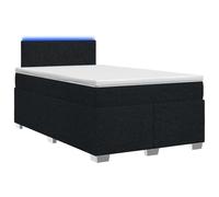 Hothingwell Lit Box Spring avec Matelas LED 120x200 cm Noir Textile | Tête de lit réglable 78/88 cm, cadre en bois d'ingénierie, matelas ressorts ensachés, housses lavables