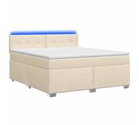 Hothingwell Lit Box Spring avec Matelas LED 140x190 cm Crème | Tête de lit réglable 78/88 cm, bois d'ingénierie, housses lavables, USB 5V