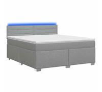 Hothingwell Lit Box Spring avec Matelas LED 140x200 cm Gris | Tête De Lit Réglable, Cadre En Bois, Housse Lavable, Alimentation USB 5V
