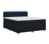 Hothingwell Lit Box Spring avec Matelas LED 180x200 cm Noir Textile | Tête Réglable 78/88 cm, Cadre Bois Ingénierie, Housse Lavable, USB 5V