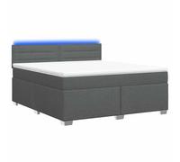 Hothingwell Lit Box Spring avec Matelas LED, Gris Fonce 140x190 cm | Tete de lit reglable 78/88 cm, Cadre en bois d'ingenierie, Housse amovible et lavable