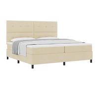 Hothingwell Lit Box Spring avec Tête de Lit Crème 200 x 200 cm Tissu | Cadre à lattes fixe, lattes incluses, pieds en plastique noir, tête de lit réglable 2 hauteurs, matelas ressorts ensachés