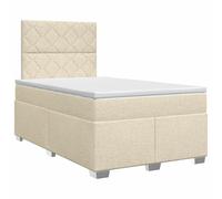 Hothingwell Lit Boxspring avec Matelas Crème 120 x 190 cm Tissu | Tête de lit réglable 78 ou 88 cm, base à ressorts, housses amovibles, surmatelas mousse, sommier à lattes inclus