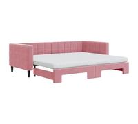 Hothingwell Lit de Jour avec Gigogne et Matelas Rose 90x200 cm Velours | Canapé-lit 2 en 1, cadre bois et métal, deux matelas mousse, velours rose, style minimaliste