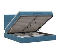 Hothingwell Lit Ottoman avec Matelas Bleu Foncé 140 x 200 cm Velours | Rangement caché,Tête de lit réglable 78-88 cm,Ressorts ensachés,Sommier à lattes inclus,Housses amovibles