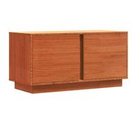 Hothingwell Meuble TV Brun Cire 80 x 35 x 40,5 cm Pin Massif | Style minimaliste, lignes simples, rangement multimédia, étagères utilitaires, portes pivotantes 90°, bois pin, entretien