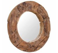 Hothingwell Miroir Décoratif Teck 80 cm Rond | Teck massif, motif irrégulier aléatoire, style rustique, salle de bain, décoration murale