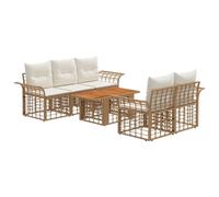 Hothingwell Sada zahradních pohovek 6 KS přírodní a krémově bílá polyratan | Poly rattan durable, acier traité, coussins lavables, table acacia, patins réglables, design modulable