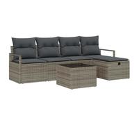 Hothingwell Set Canapé Jardin 6 Pièces Poly Rotin Gris avec Rangement | Acier peint résistant, housses lavables, configuration modulable, usage extérieur annuel, entretien simple