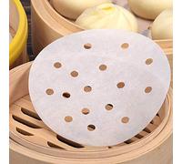 Hothotgirl Dim Sum Lot de 250 feuilles de papier sulfurisé pour cuiseur à vapeur en bambou, friteuse à air chaud, cuiseur vapeur Airfryer Liners, antiadhésif, papier sulfurisé rond perforé 20,3 cm