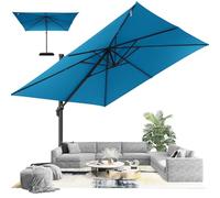 Hotime Parasol 3x3m Parasol de Patio Déporté Extérieur en Aluminium, Réglable en 5 Hauteurs, Imperméable et Anti-UV, Parfait pour Piscine, Terrasse, Usage Professionnel, Bleu Clair