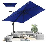 Hotime Parasol 3x3m Parasol de Patio Déporté Extérieur en Aluminium, Réglable en 5 Hauteurs, Imperméable et Anti-UV, Parfait pour Piscine, Terrasse, Usage Professionnel, Bleu Foncé